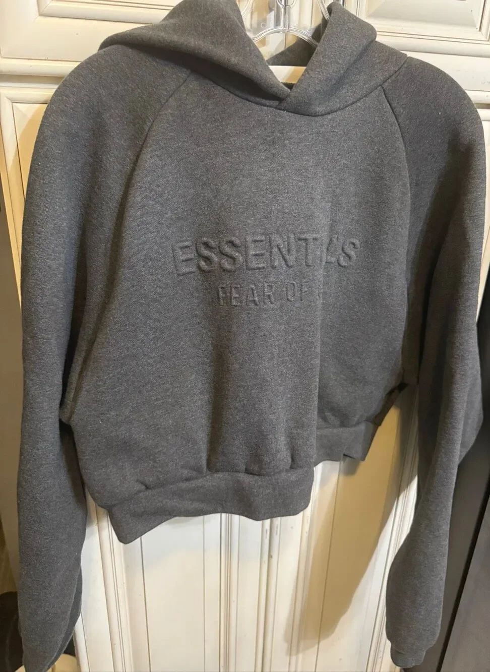 Essentials Fear of God Men's Hooded Embossed Logo Hoodie Charcoal Gray Small
